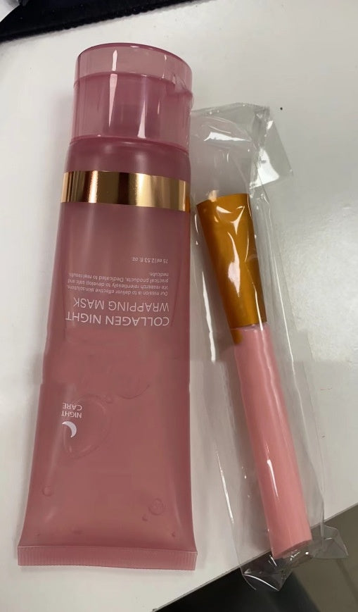 Collagen night mask with applicator on a white background