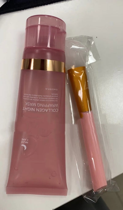 Collagen night mask with applicator on a white background