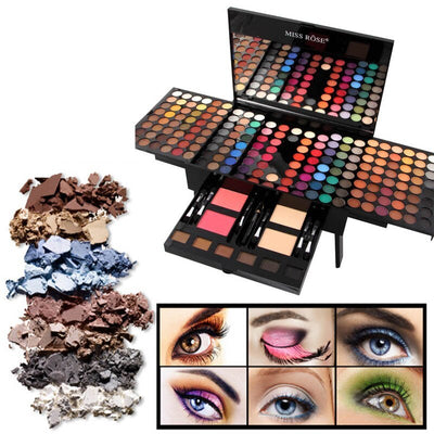 180 Colors Eyes Shadow Blush Set Personalized Piano-shaped Makeup Palette Box with crushed powders and eye makeup looks for beauty inspiration.