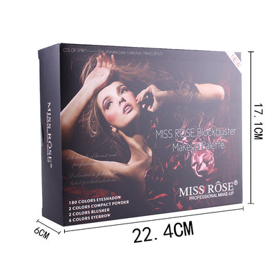 Miss Rose makeup palette packaging with dimensions on a white background.
