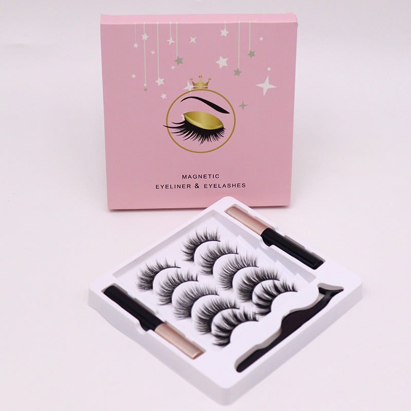 Set of magnetic eyelashes with a pink packaging box featuring an eyelash design on a white background.