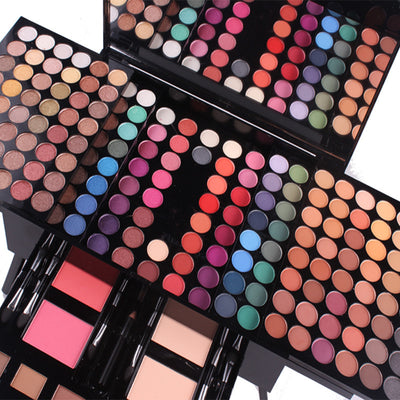 Makeup palettes with a variety of colors on a white background