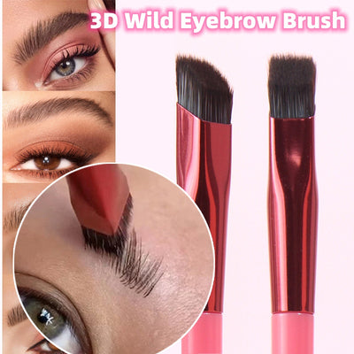 3D Wild Eyebrow Brush with close-up of eye makeup application and product details.