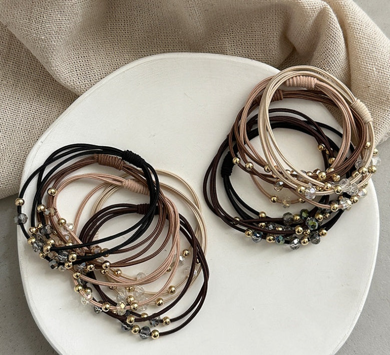 Collection of Durable Hair Rope Adult Hair Elastic Bands in multiple colors with decorative beads, perfect for Korean-style hair fashion.