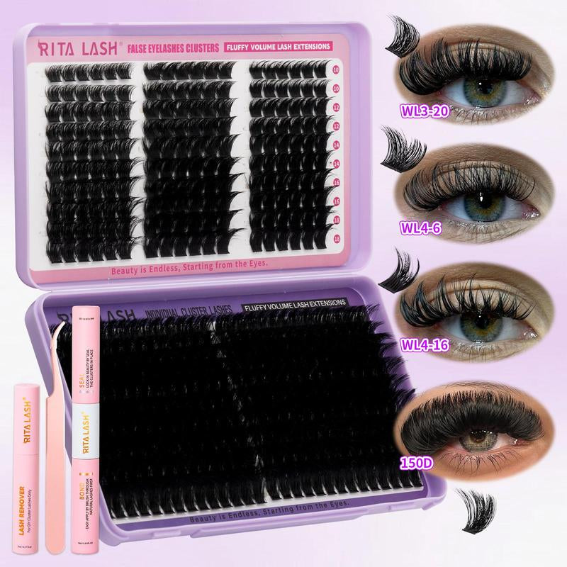 Cluster Eyelashes Kit, 1 Box Natural Look Eyelash Extensions, Self Grafting Curl Eyelashes, Eye Makeup Enhancement False Eyelashes for Women, Cosmetic, Lash Clusters Kit, DIY Eyelash Extensions